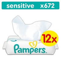 Pampers Sensitive Feuchttücher, 672 Tücher, 12er Pack (12 x 56 Stück)